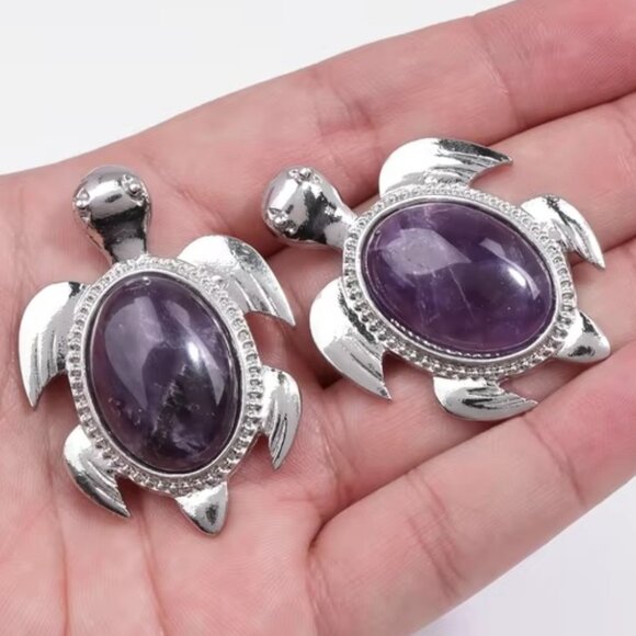 Amethyst Natural Gemstone Turtle Pendant Necklace Healing Gemstone Pendant - Picture 3 of 3